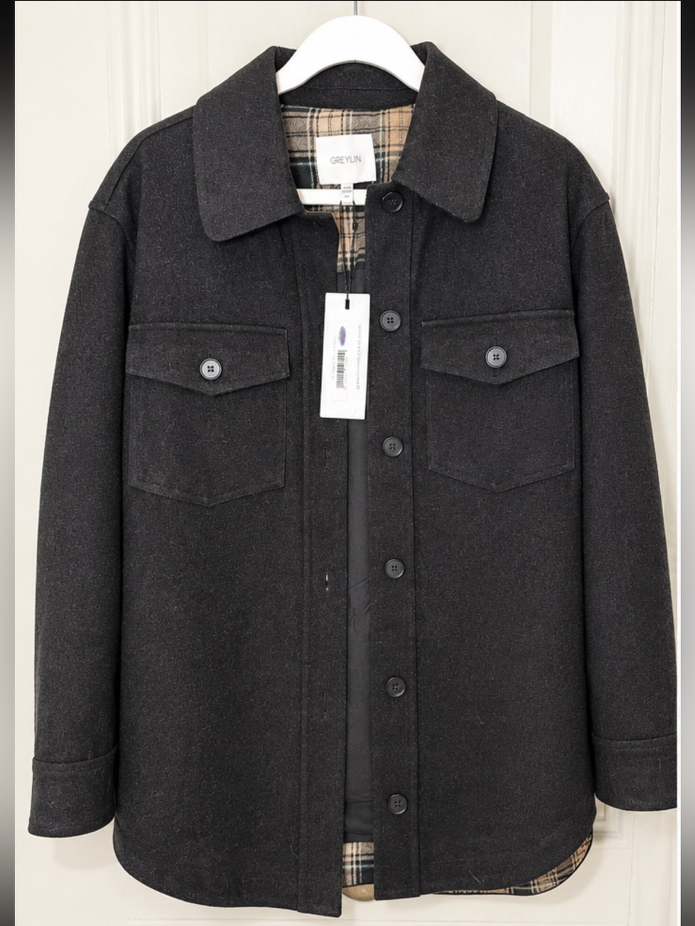 Greylin Black Wool Shacket Jacket